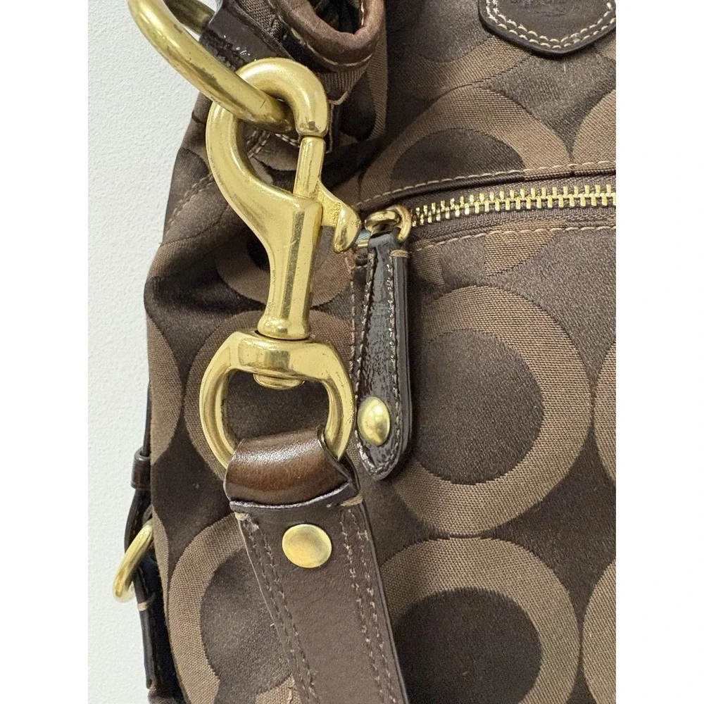 Coach Madison Sabrina Satchel Chocolate Brown Op Art Signature Shoulder Bag